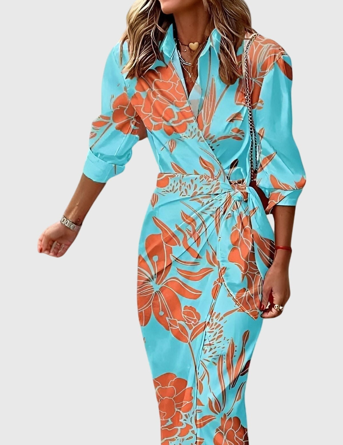 Ottilie Sancerre | Orange & Pink Geometric Print Wrap Midi Dress
