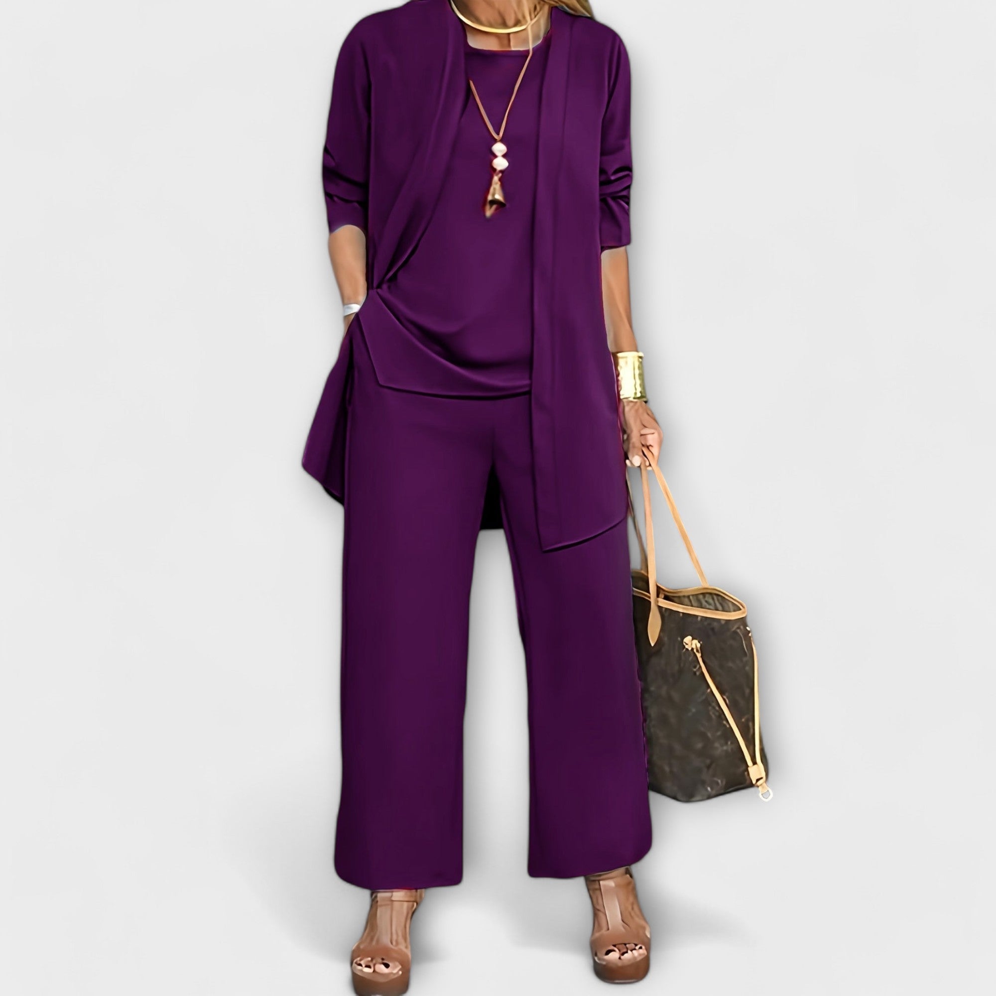 Lavinia Montcourt | Grey Three-Piece Cardigan Set for Women