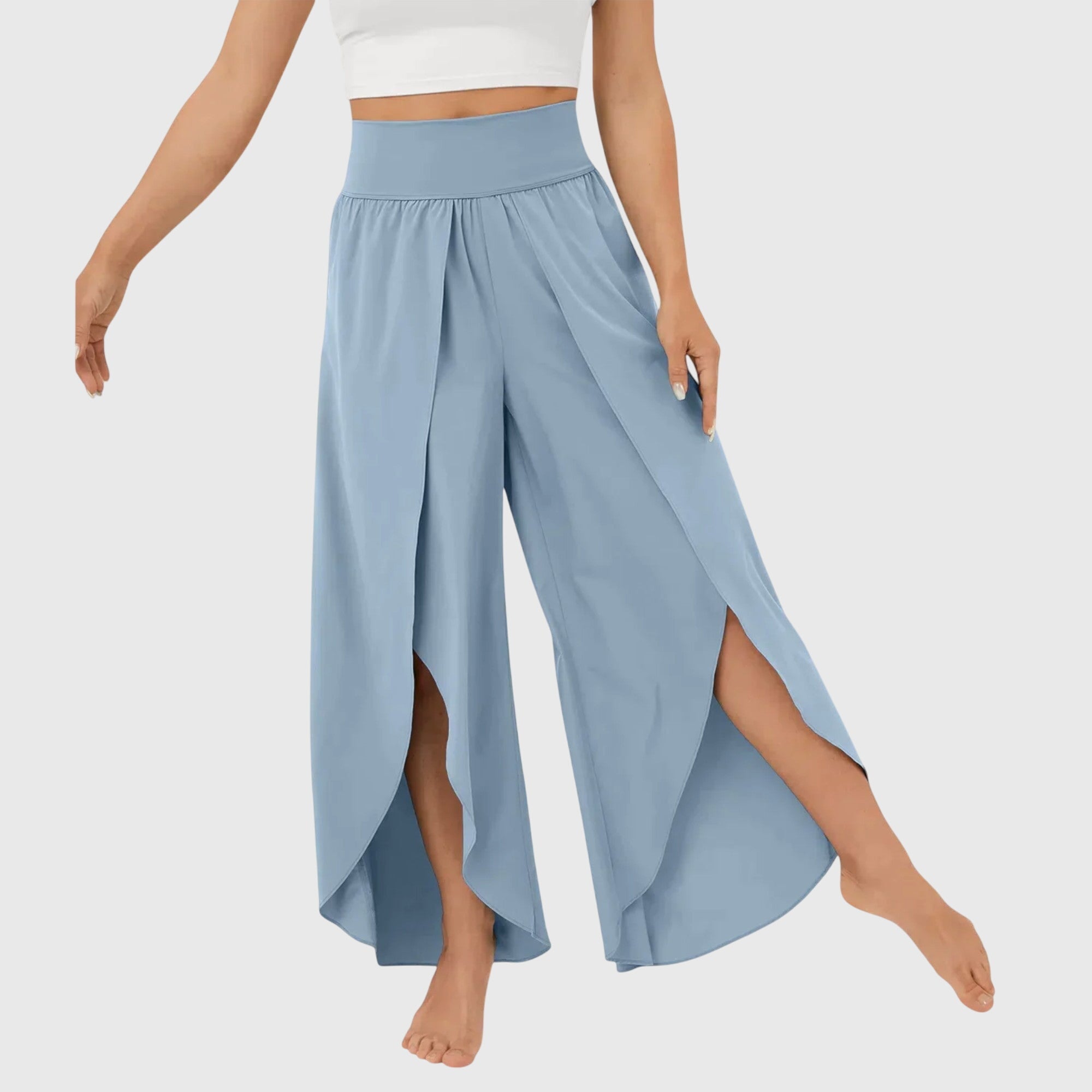 Antoinette Valmonde | Teal Wide-Leg Split Pants with High Waist