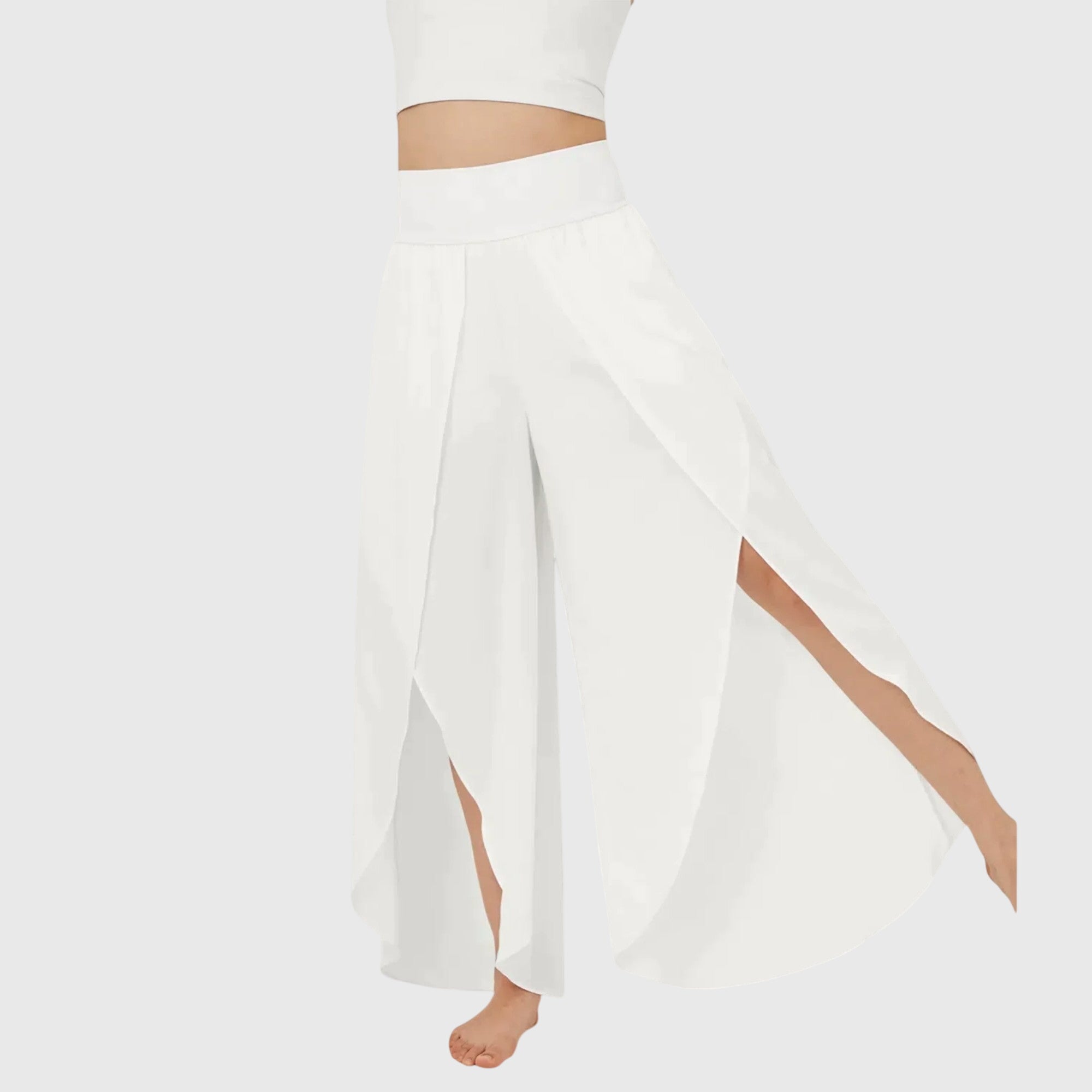 Antoinette Valmonde | Teal Wide-Leg Split Pants with High Waist