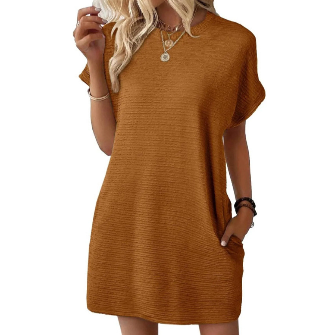 Rosalinde Wentmoor | Hot Pink Ribbed Crew Neck Mini T-Shirt Dress