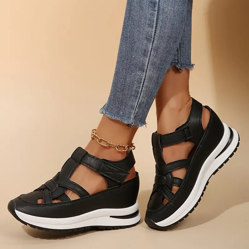 Sylvette Beaupont | White Platform Sandals with Velcro Strap