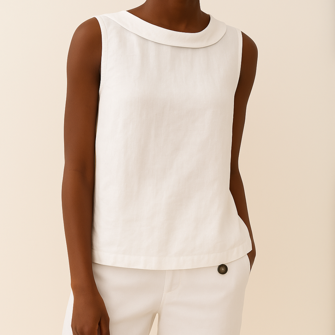 Amélie Fontclair | Sleeveless Roll Collar Blouse in Blue Grey Linen