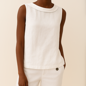 Amélie Fontclair | Sleeveless Roll Collar Blouse in Blue Grey Linen