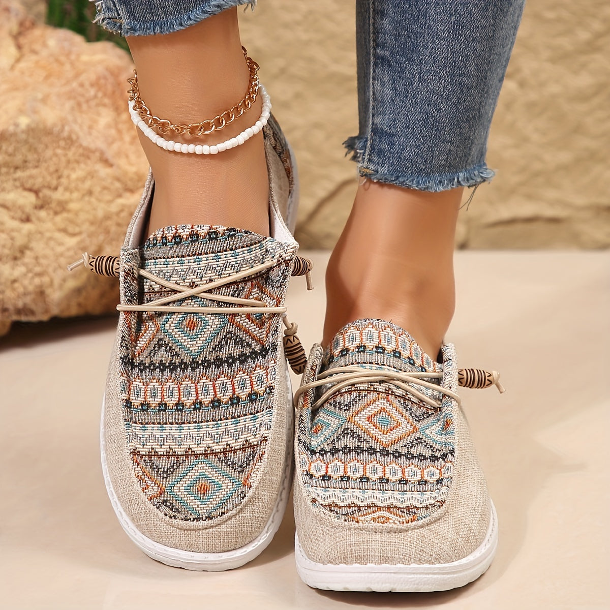 Theodora Kensington | Women's Tribal Print Canvas Slip-On Sneakers