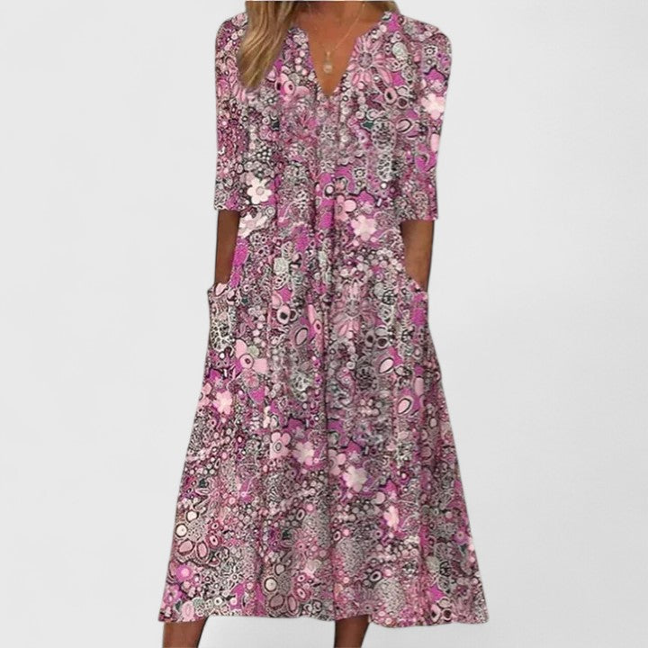 Georgiana Felbermonde | Floral Print Midi Dress with Pockets