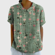 Colette Vaudrenne | Green Floral Print Short Sleeve Blouse