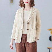 Genevieve Hartwell | Women's Blue Linen Blazer Lightweight Tailored with Pockets
