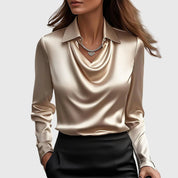 Séraphelle Wyndcourt | Satin Cowl-Neck Blouse in Champagne