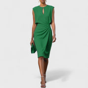 Claudine Beauverne | Light Blue Sleeveless Ruched Midi Dress