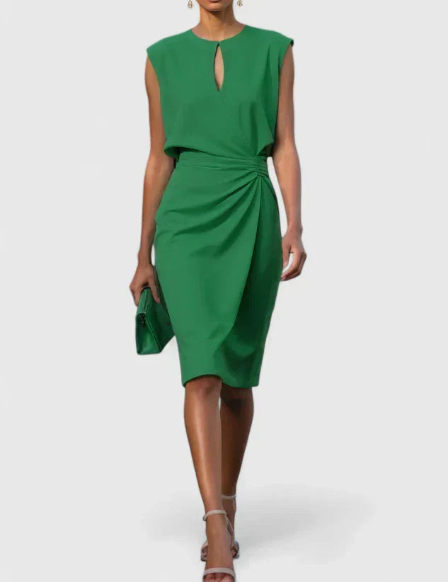 Adaline Beauremont | Navy Blue Sleeveless Keyhole Midi Dress