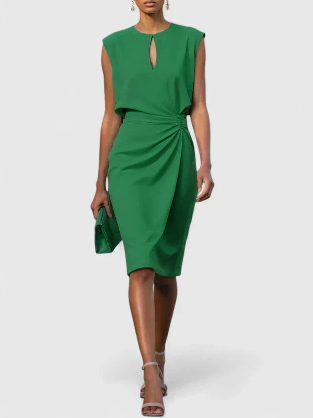 Adaline Beauremont | Navy Blue Sleeveless Keyhole Midi Dress