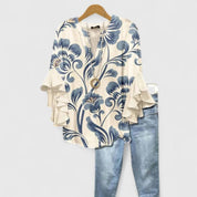 Elspeth Carmontaine | Blue Floral Ruffle Sleeve Blouse