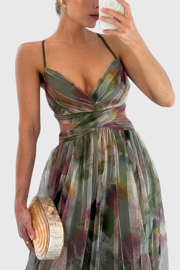 Seraphelle Duvalmont | Floral Print Maxi Dress with Crisscross Straps