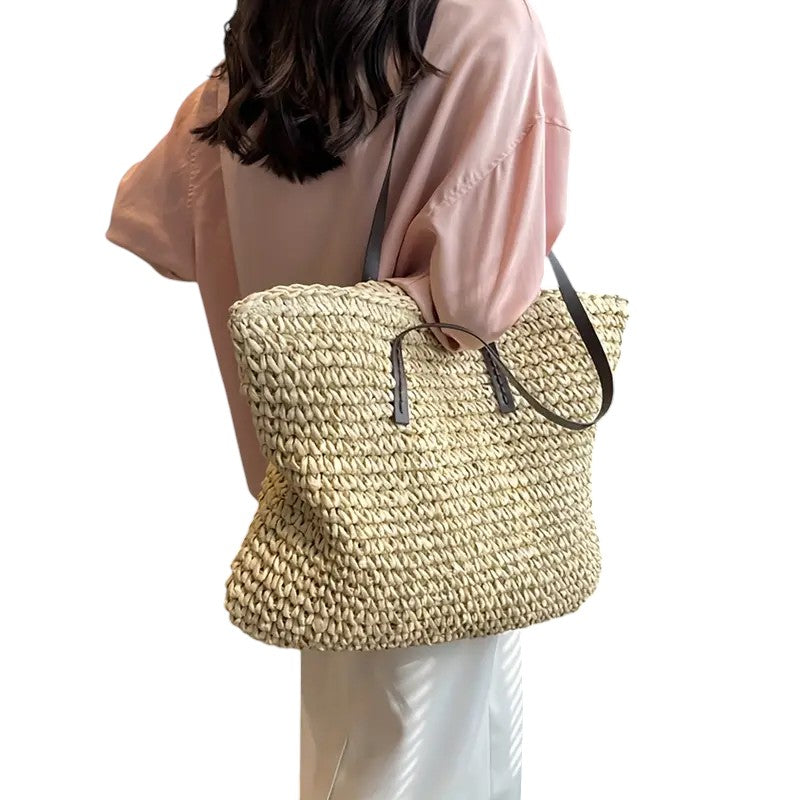 Margaux Delacroix | Spacious Woven Straw Beach Tote Bag