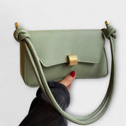 Clarisse Beaumont | Beige Faux Leather Shoulder Bag with Gold Clasp