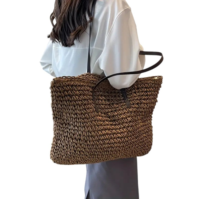 Margaux Delacroix | Spacious Woven Straw Beach Tote Bag
