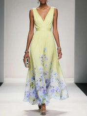 Venetia Somerleigh | Light Blue Floral Maxi V-Neck Dress