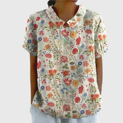 Colette Vaudrenne | Green Floral Print Short Sleeve Blouse