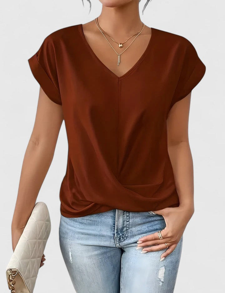 Colette Saintbourne | Beige V-Neck Twist Front Blouse