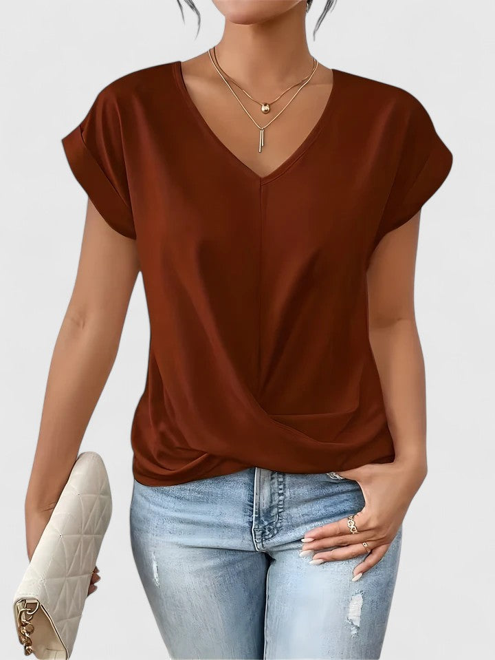 Colette Saintbourne | Beige V-Neck Twist Front Blouse