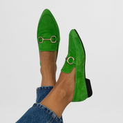 Ottoline Fairverne | Green Suede Horsebit Loafers