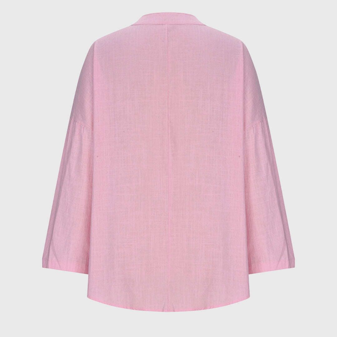 Celestine Waverly | Flowy Light Blue Linen V-Neck Blouse