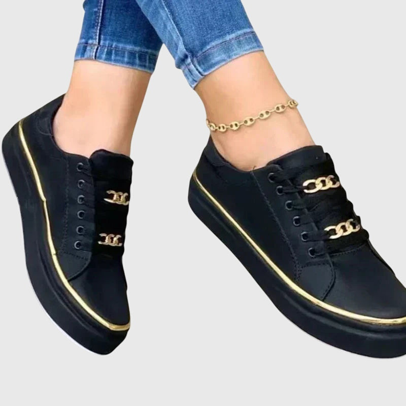 Eliane Roncourt | Black Platform Sneakers with Gold Chain Detail
