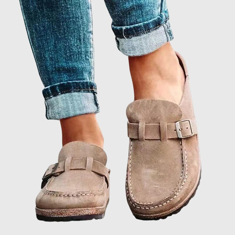 Cordelia Wrenshaw | Suede Buckle Clog Flats for Women
