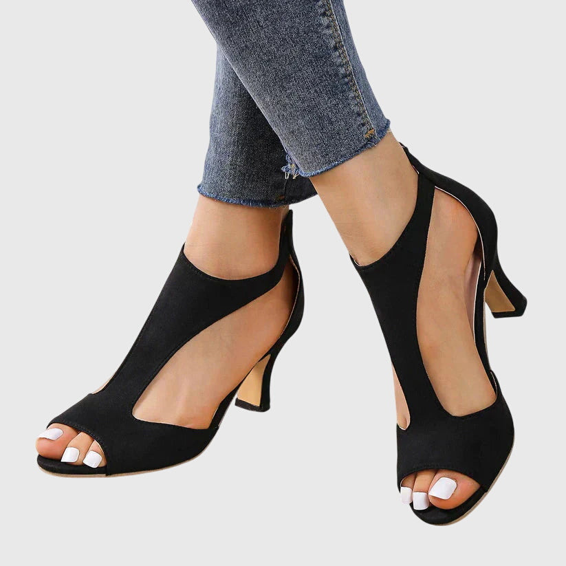 Lenora Vanbright | Blush Pink Peep Toe Block Heel Sandals