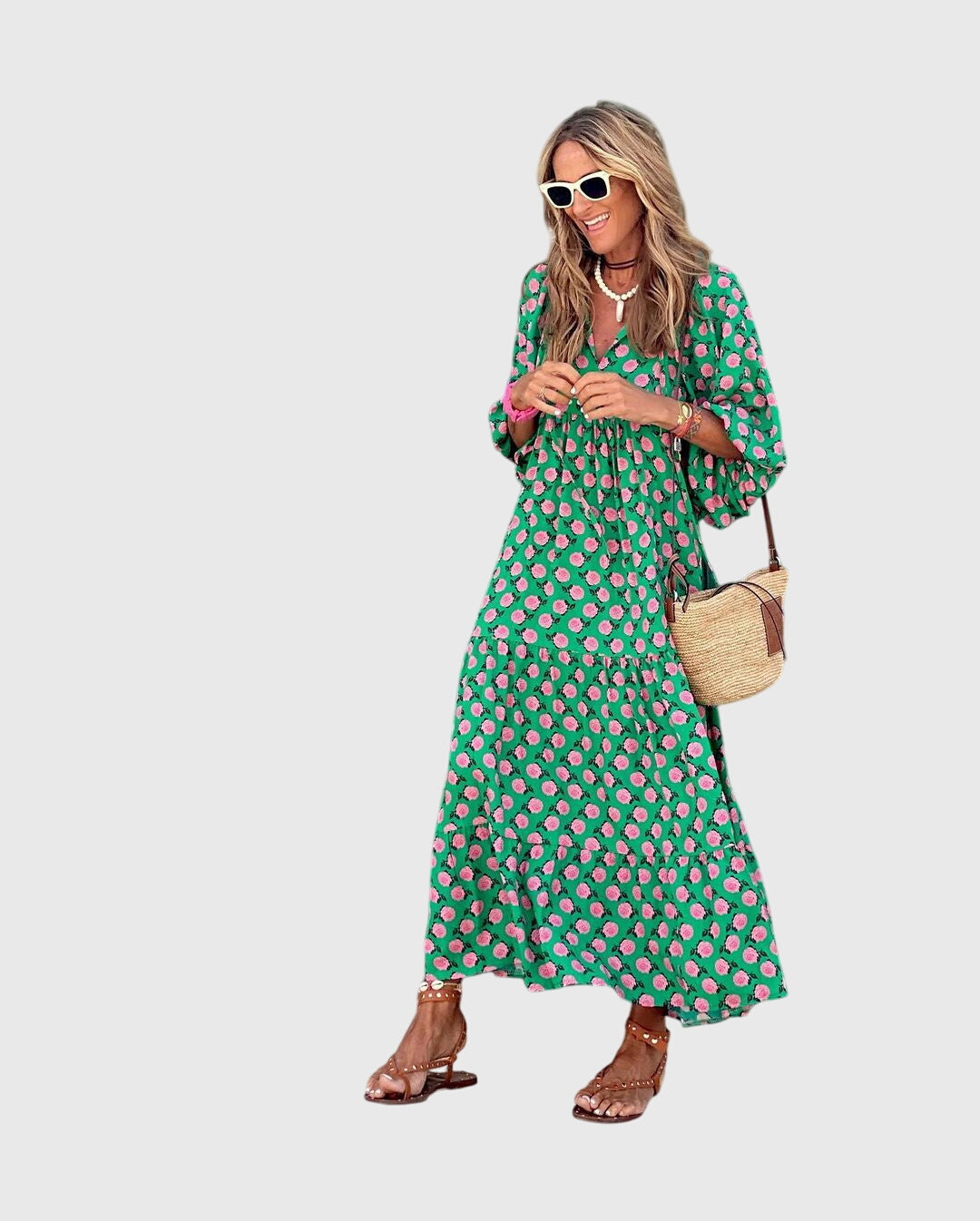 Claribel Ashenton | Green Floral Boho Maxi Dress
