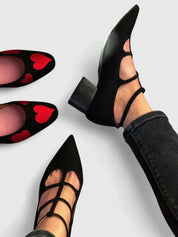 Giselle Thornbury | Black Suede Cutout Low Heel Pumps