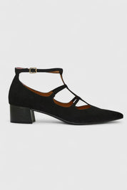 Giselle Thornbury | Black Suede Cutout Low Heel Pumps