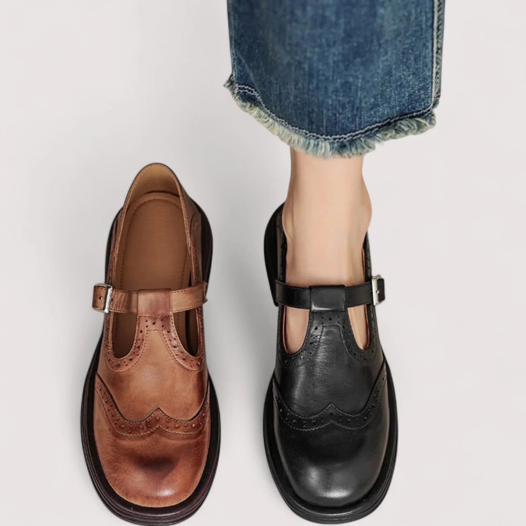Rosalind Featherstone | Orthopedic Mary Jane Flats in Brown Leather