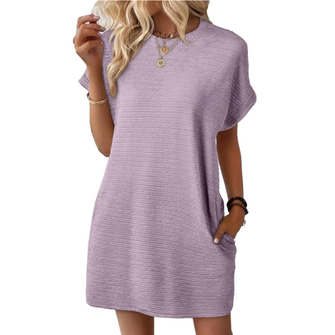 Rosalinde Wentmoor | Hot Pink Ribbed Crew Neck Mini T-Shirt Dress