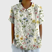 Colette Vaudrenne | Green Floral Print Short Sleeve Blouse