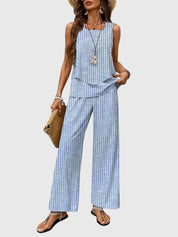 Luciana Whitford | Blue Leaf Print Sleeveless Two-Piece Set