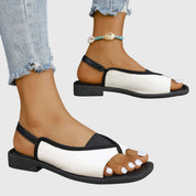 Celeste Montvaux | Square Toe Colorblock Slip-On Flat Sandals