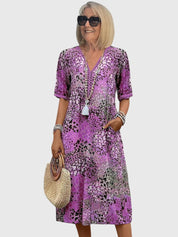Celestine Dawnmere | Boho Floral Midi Dress with V-Neck