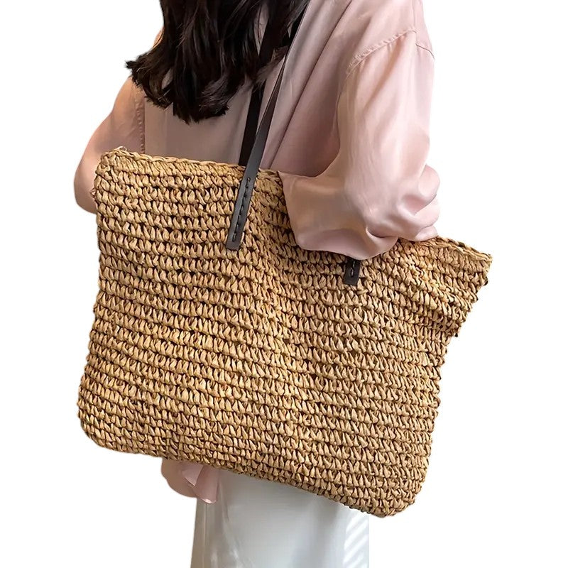 Margaux Delacroix | Spacious Woven Straw Beach Tote Bag