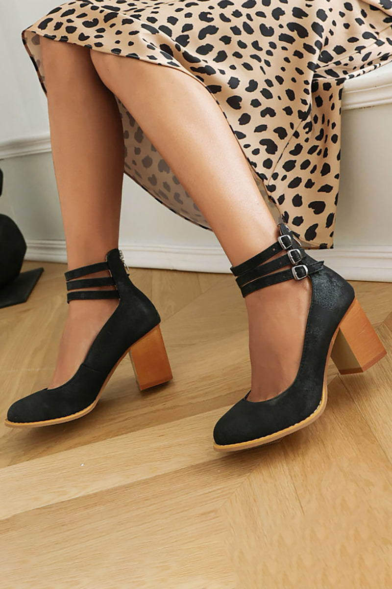 Mathilde Renoncourt | Tan Block Heel with Double Ankle Strap