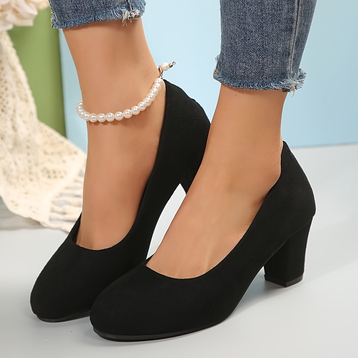 Lucienne Fairvale | Black Suede Block Heel Pumps – Orthopedic Comfort