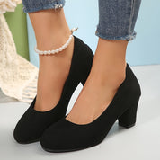 Lucienne Fairvale | Black Suede Block Heel Pumps – Orthopedic Comfort