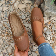 Camille Velthorpe | Beige Perforated Slip-On Comfort Flats