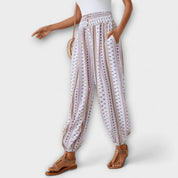 Coralie Deschamps | Boho Ethnic Print Smocked Waist Harem Pants