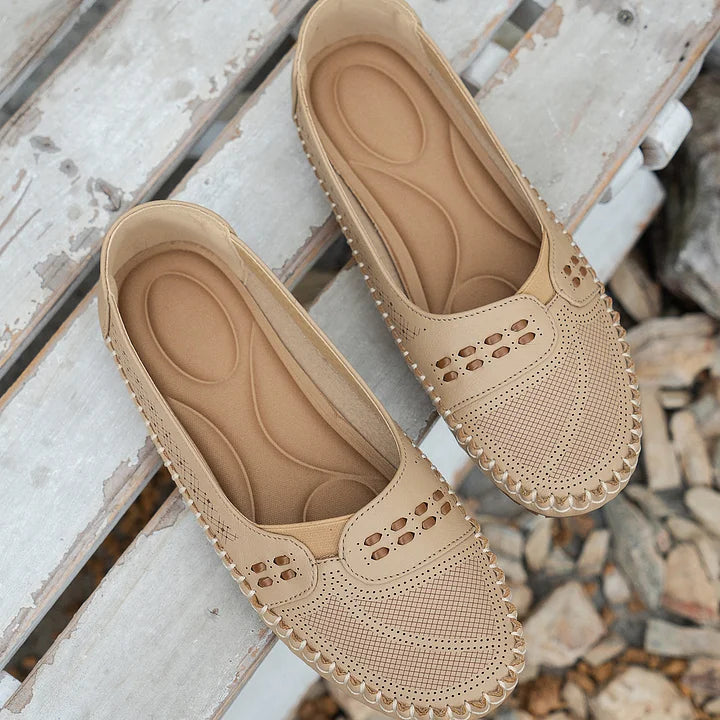 Camille Velthorpe | Beige Perforated Slip-On Comfort Flats