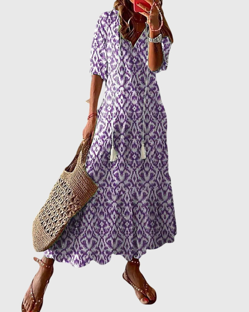 Cressida Montvallon | Blue Ikat Print Boho Maxi Dress