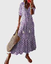Cressida Montvallon | Blue Ikat Print Boho Maxi Dress