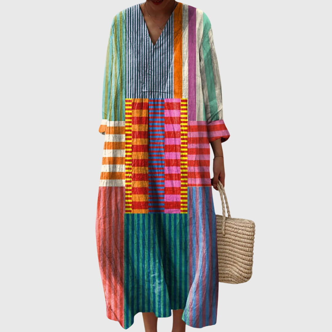 Camille Dutrieux | Colorblock Patchwork Stripe Maxi Dress
