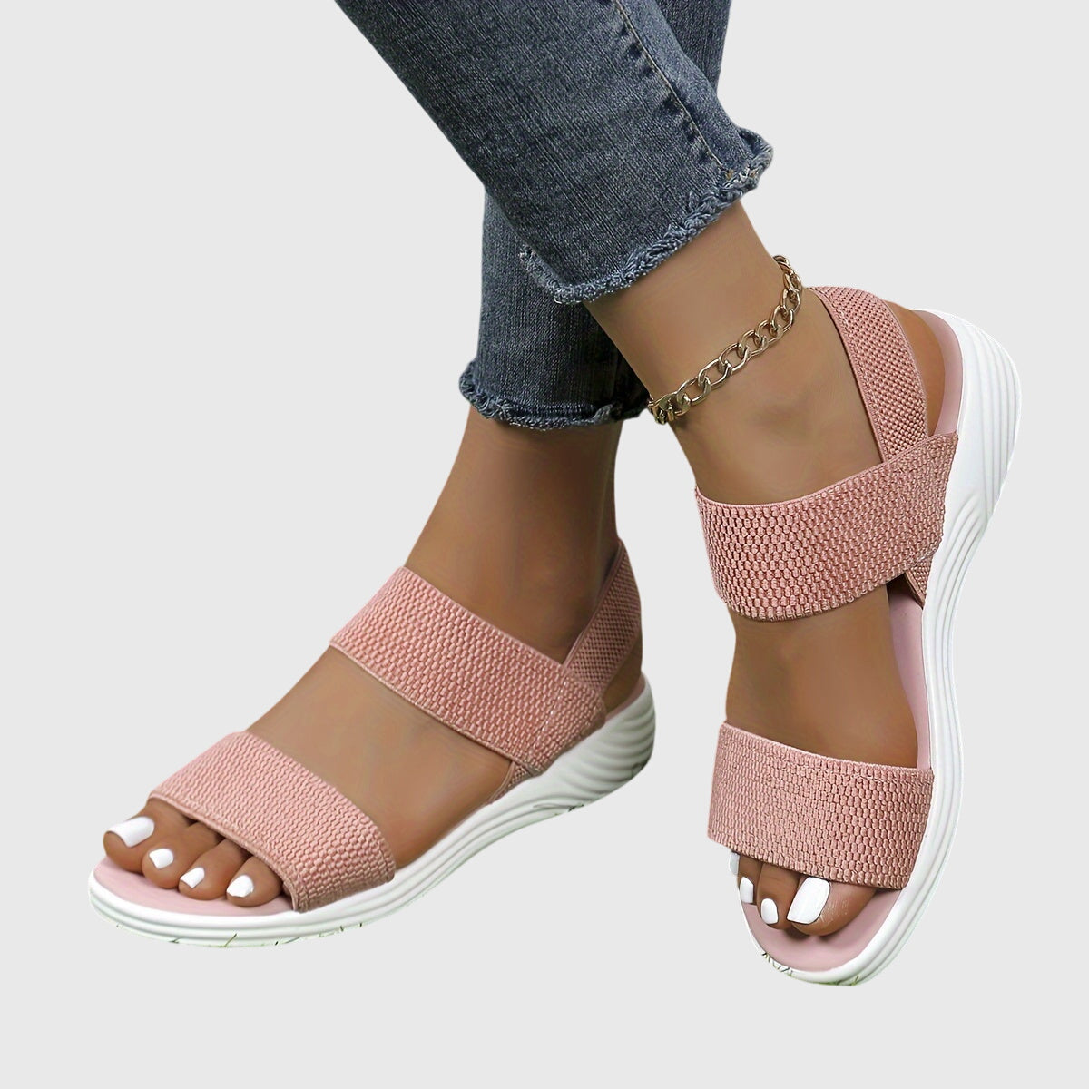 Solène Faircastle | Black Double-Strap Flat Sandals with White Sole
